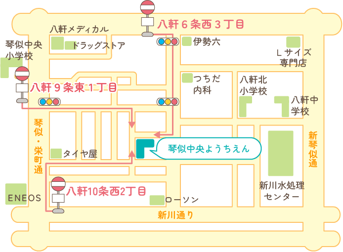 琴似中央ようちえんへの案内図